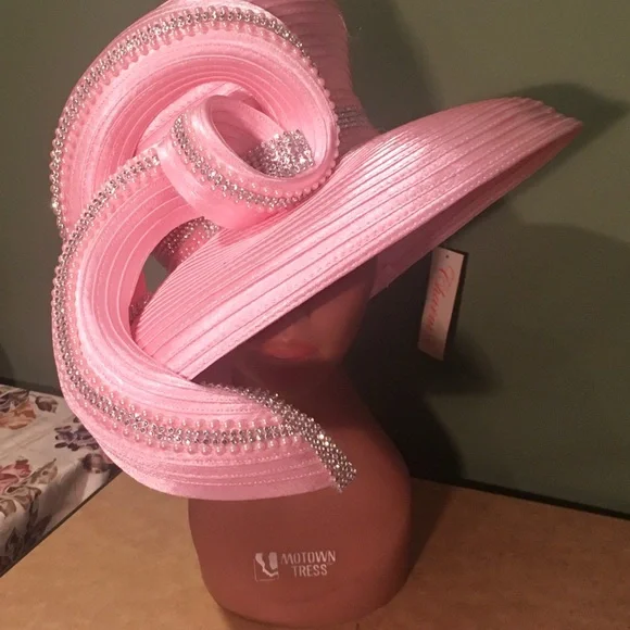 New CHARM NY EXOTIC CLASSY PINK HAT w SPARKLING RHINESTONES